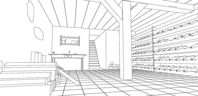 paper drawn basement 3d model obj mtl 3ds fbx blend